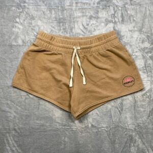 Hurley Women Tan Sweat Shorts Elastic Waist Drawstring Logo Size Large